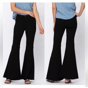 Judy Blue Super Flare Hi Waist Jean Black Size 31 Raw Hem Bell Bottoms E128